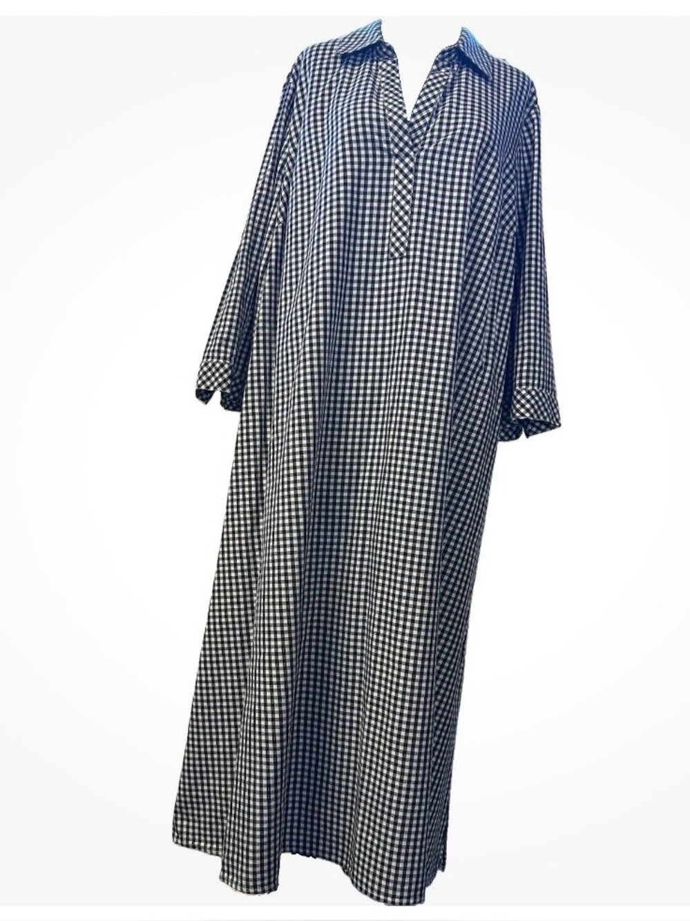 J. Jill Navy and White Gingham Button-Front Shirt Dress